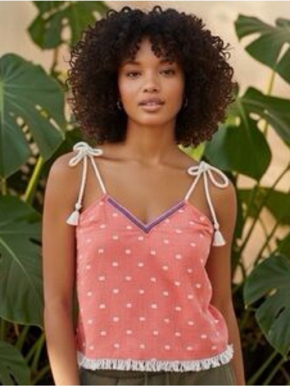 NWT Aerie Boho Cotton Tassel Tie Embroidered Tank Top, Women's Small